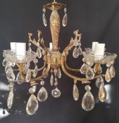 Lighting - Two 20th century gilded ceiling lights Dimensions: light with 5 upright glass shades ,