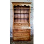 A 19th century English farmhouse pine bureau bookcase. Height 230cm x width 107cm x depth 50.5cm,