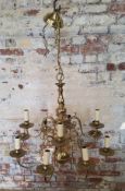 A Dutch style 12 branch chandelier 3x candle covers missing Height 63cm x dia 66cm, (total height