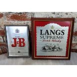 Advertising - a J&B Scotch Whisky mirror, framed; another Langs Supreme Scotch Whisky mirror, framed
