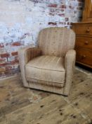 Early 20th Century Art Deco library chair, re-upholsterd in chintz striped fabric. height 82cm (seat