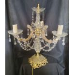 A mid-century brass and crystal table lamp Height 49cm x dia 39cm
