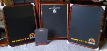 Advertisement - Four unused chalk boards including a Glenlivet, Glenfiddich and John Smith's example