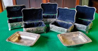 Five silverplate casket trinket boxes with two trinket trays (7)