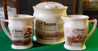 Whisky Advertisement - Teacher's ice bucket with two Teacher's advertising whisky water jugs