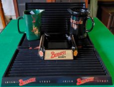Beamish Irish Stout drip trays; a Beamish XXX Irish stout ceramic ashtray; Dracula Ale water jug and