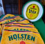 A Holsten Pils serving trays with twenty seven Holsten Export bar towels (28)