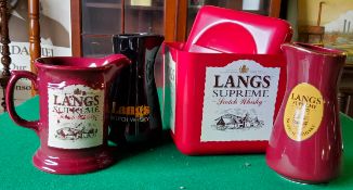 Langs - Langs Supreme advertising ice bucket; Wade whisky water jugs and a Seton Pottery water