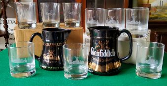 Whisky - A Glenfiddich Scotch whisky jug and a set of twelve Glenfiddich tumblers. Excellent