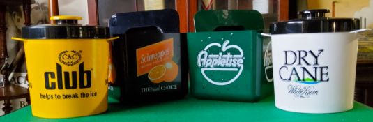 Home Bar Accessories - Schweppes Natural Orange Juice ice bucket, Appletise; Dry Cane White Rum