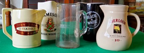 kFive advertisement whisky water jugs including Chivas Regal 12 year by Wade; Aberlour 10 year by