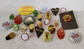 Various brewery related lapel badges including Joshua Tetley, Barnsley Bitter, Mansfield Bitter,
