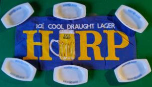 HARP advertisement glass ashtrays and a vintage Harp lager bar mat. Ash trays in Excellent Condition