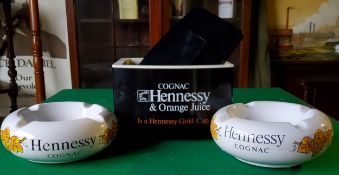 Hennessy Advertisement - A pair of large Hennessy Cognac ashtrays and a Hennessy & Orange Juice