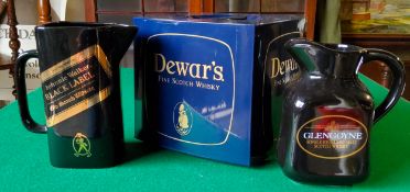 Dewar's Fine Scotch Whisky ice bucket; Johnnie Walker Black Label jug by Seton Pottery; a