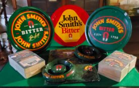 New Old Stock - John Smith's Bitter related promotional polo shirt size Large; Beer mats; three