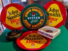 Breweriana - John Smith's advertising serving trays and ashtrays (7) Excellent Condition.