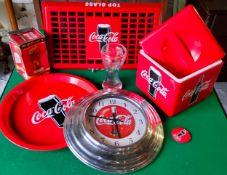 Advertisement - Coca-Cola ice bucket, 'TOP GLASS' serving tray, drip tray, clock and world cup