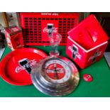 Advertisement - Coca-Cola ice bucket, 'TOP GLASS' serving tray, drip tray, clock and world cup