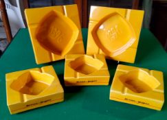 Two large square Benson & Hedges and three medium sized B&H ashtrays by HCW (Hancock Corfield &