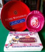 An unopened sports bar pack of 24 Superbowl Wills Castella Panatellas beer mats dated 1987; ashtray;