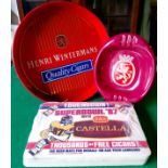 An unopened sports bar pack of 24 Superbowl Wills Castella Panatellas beer mats dated 1987; ashtray;