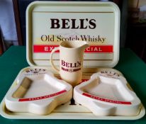 Bell's Advertsement - Bell's whisky related serving trays, novelty bell shaped ashtrays. Bell's '8