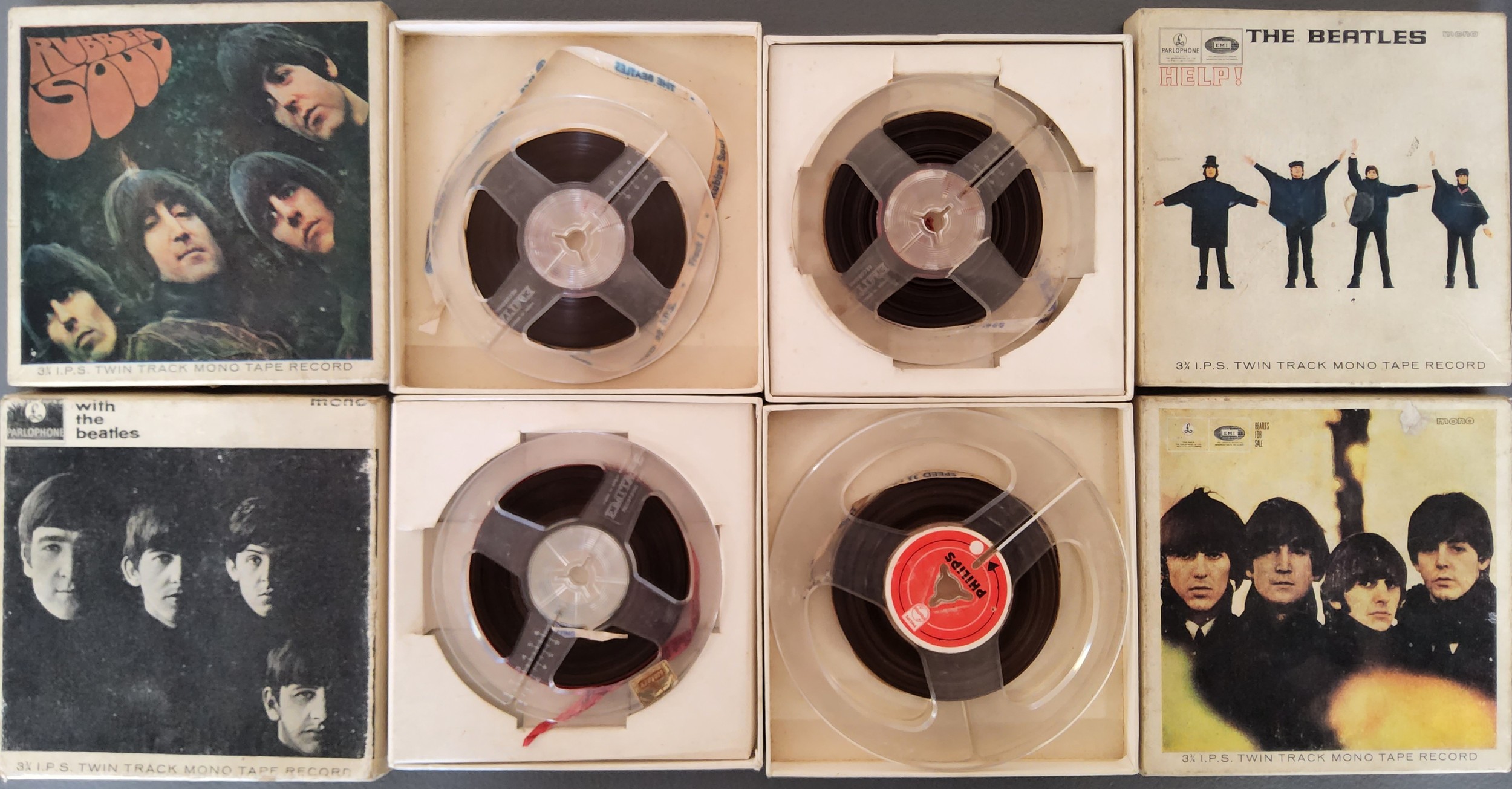 The Beatles four scarce Parlephone 3 3/4 I.P.S. Twin Track Mono Tape Records including With the - Image 3 of 4