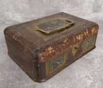 A 19th century French leather jewellery box inset with Neo Classical putti riding on a lion