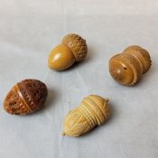 Sewing Interest - Victorian and Edwardian vegetable ivory thimble cases in the form of acorns,