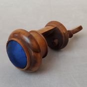 Sewing - a late Victorian treen combination needlework pincushion clamp, worked olive wood with