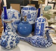 Oriental Inspired Ceramics - a large blue and white asiatic pheseant; Chinese vases, a large