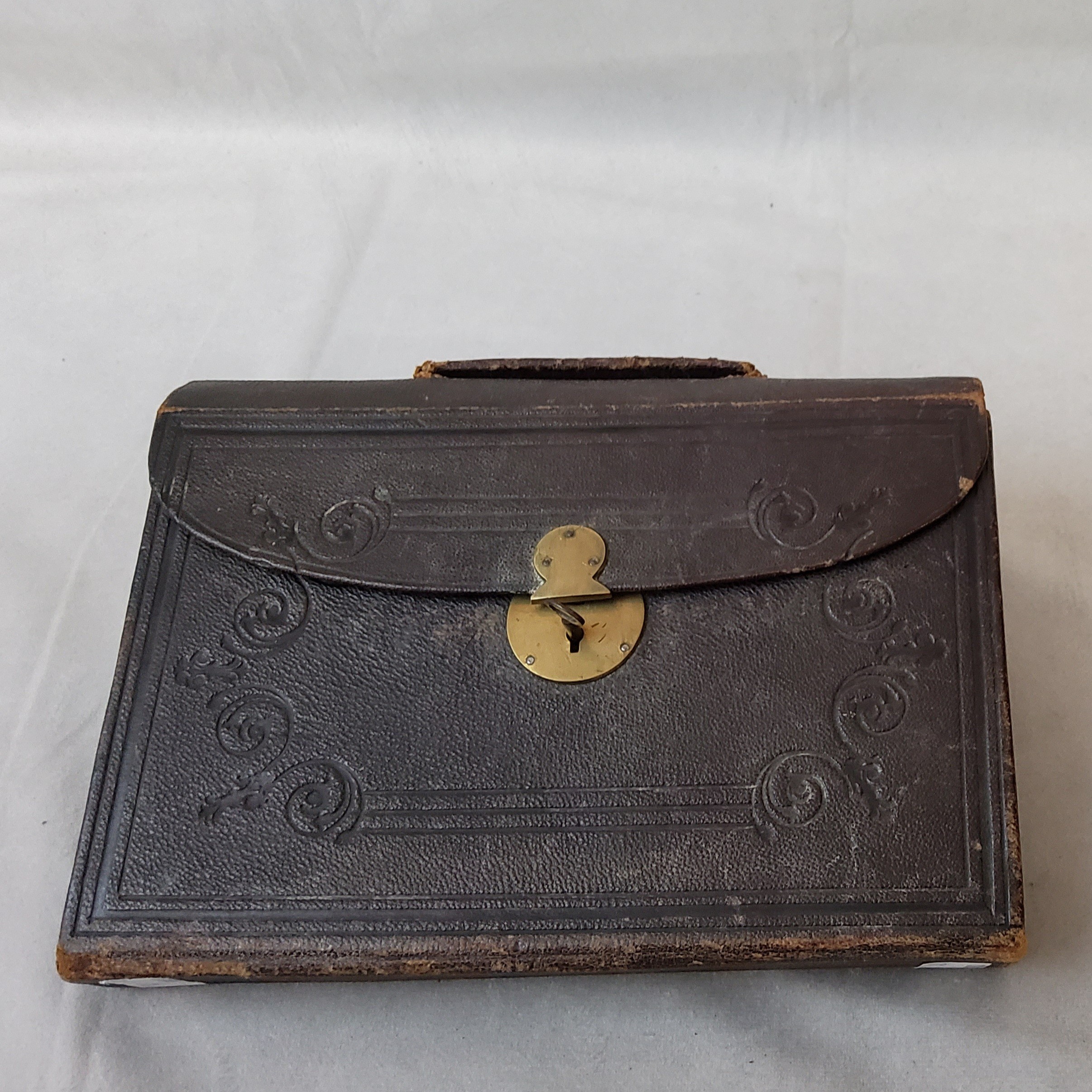 A Victorian Moroccan leather novelty travelling aide memoire in the form of a briefcase circa - Image 2 of 2