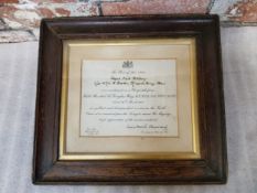 Framed First World War, letter of commendation to Sgt A. Baxter of the 155th Army, Royal field