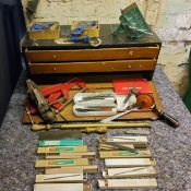 Tools- tool chest with drawers, Record plane no 3, record clamps, Collar brand needle files, other