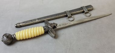 Militaria - A re-enactment German 2nd Luftwaffe dagger with swastika terminal on wrythern faux ivory