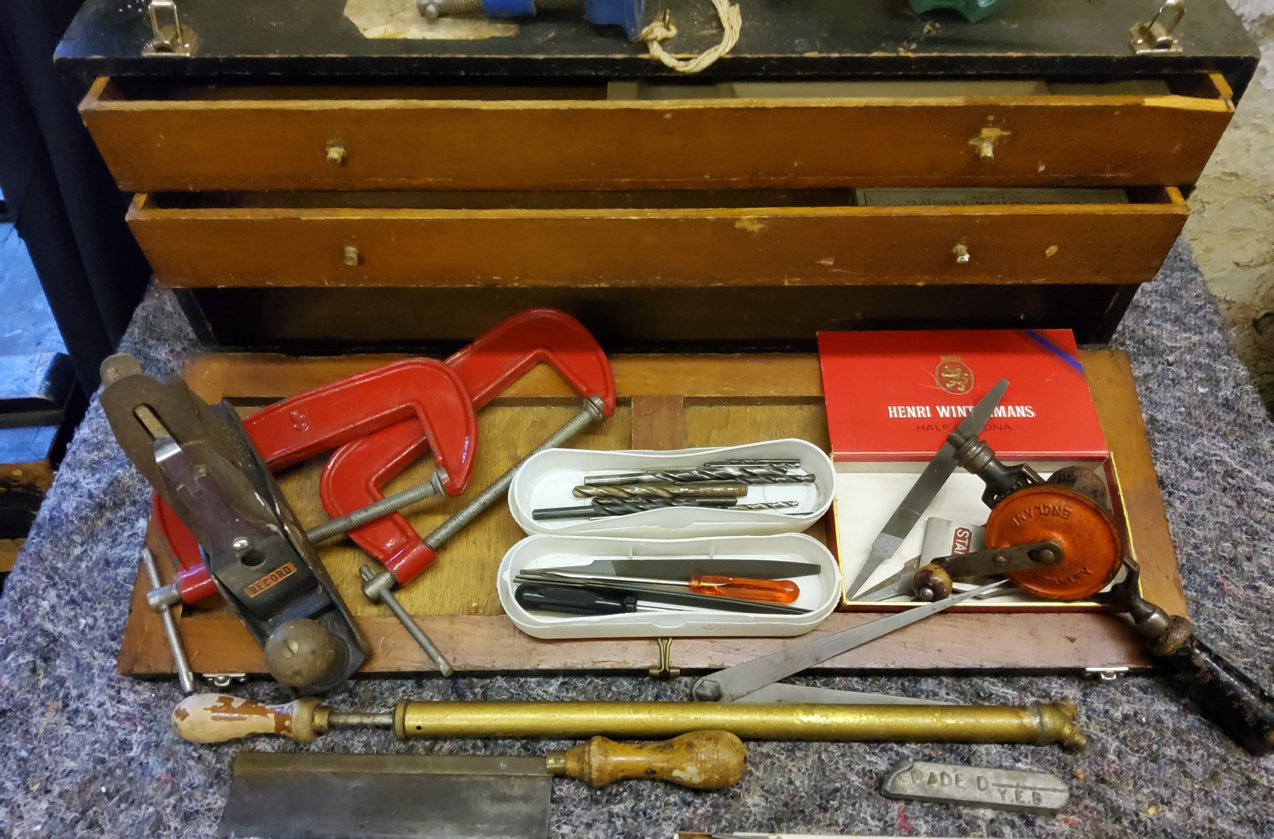 Tools- tool chest with drawers, Record plane no 3, record clamps, Collar brand needle files, other - Image 3 of 5