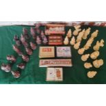 Boxes & objects - a full set of chess playing pieces in the form of Chinese figures; a vintage