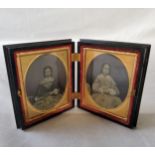 A fine Whitby jet cased Victorian Ambrotype, the two oval portraits of young lady's are hand