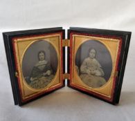 A fine Whitby jet cased Victorian Ambrotype, the two oval portraits of young lady's are hand