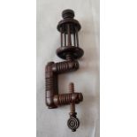 Sewing - A Victorian rosewood sewing clamp, the turned treen clamp below a five rod reel and cup top