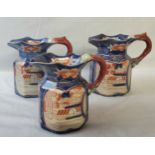 A set of three 19th century Victoria Ironstone jugs,  in the imari pallette, Oriental inspired.