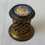 Sewing - A Victorian M Myers & Son, Birmingham gilt metal cylindrical cotton spool holder with
