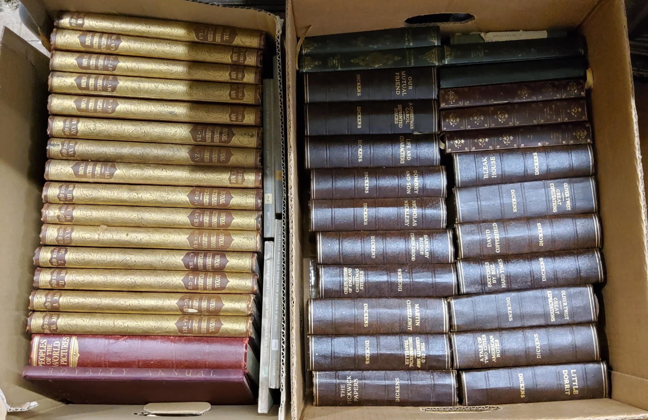 Decorative Bindings - two boxes of antiquarian effect gilded volumes