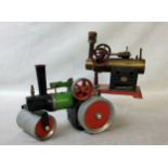 A Josef Falk over-type live steam engine, 29 x 14 cm (af); a Mamod live steam road roller (af)