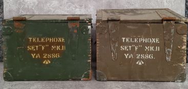 A pair of military portable field telephones in carrying cases, described 'Telephone Set "F" .MKII