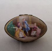 A late 19th century French ormolu mounted sevres type porcelain egg trinket box, hand painted with