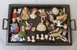 Dolls - Various 19th century German miniature bisque porelain dolls heads, later celluloid dolls,