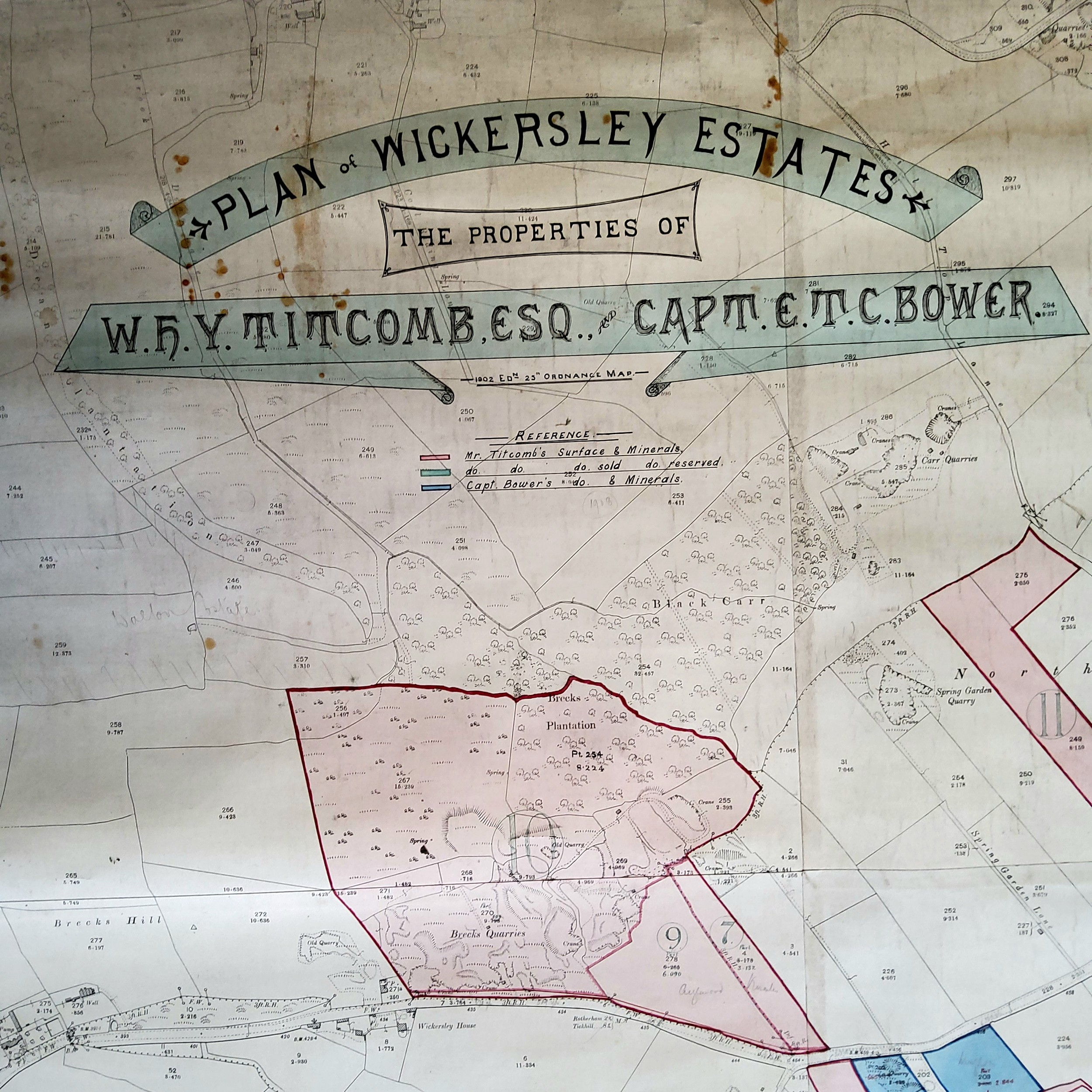 Cartography - Wickersley, South Yorkshire. A substantial late Victorian wall chart plan of The