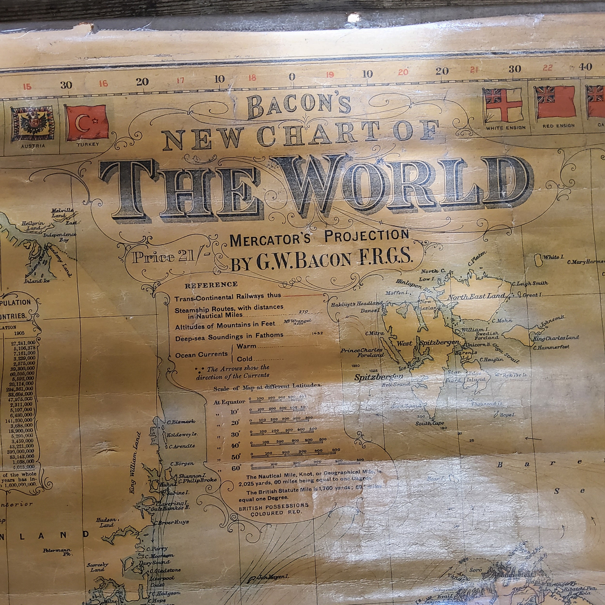 Cartography - Bacon's The New Chart Of The World 'Mercator's Projection by G.W.Bacon F.R.G.S